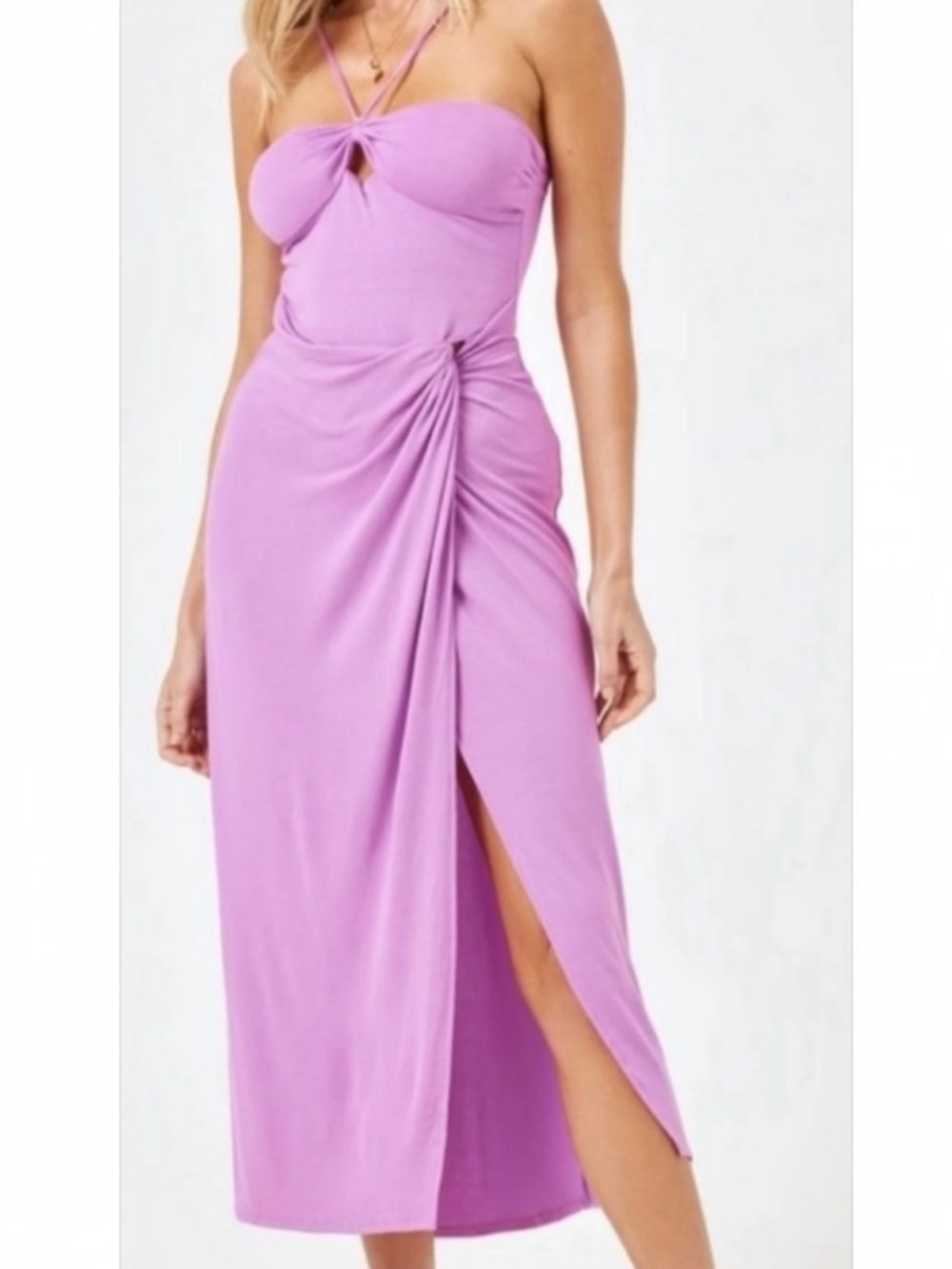 l*space Lilac Strapless Midi Dress with Side Gather and Slit